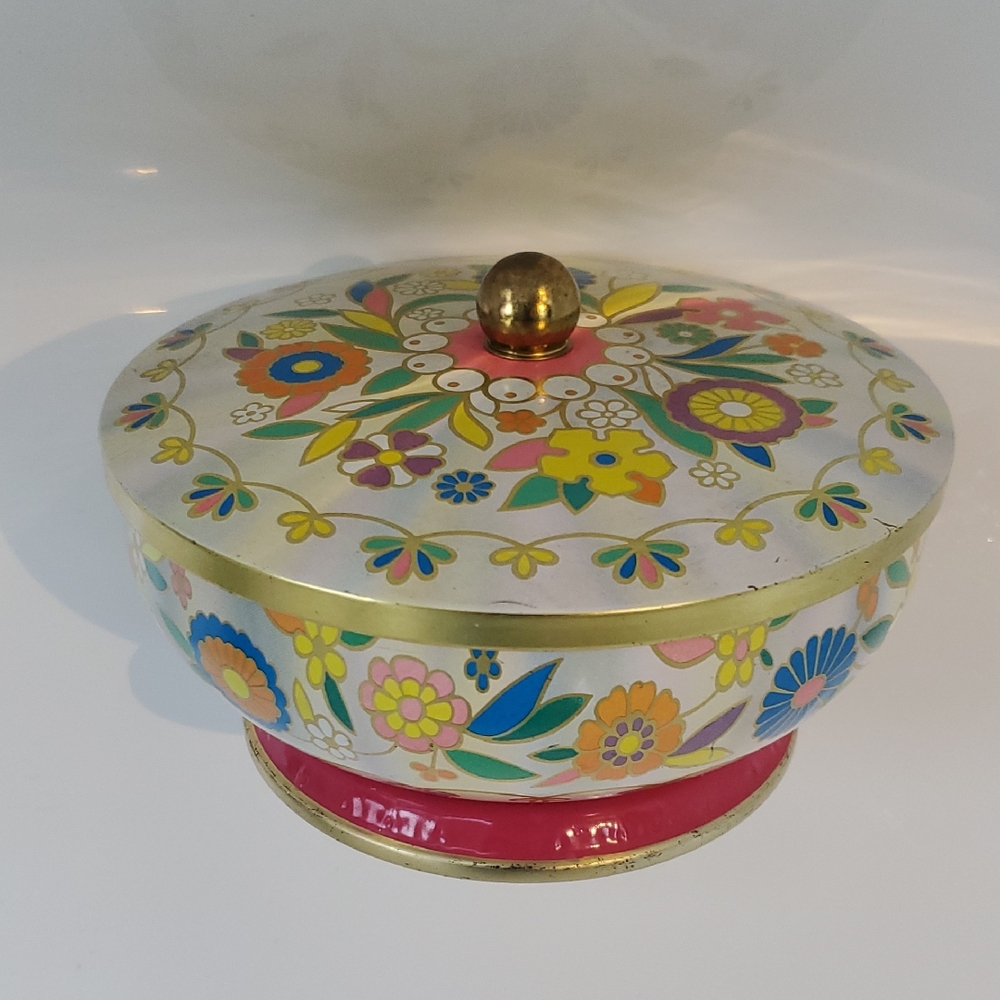 Vintage Daher Floral Metal Tin With Lid